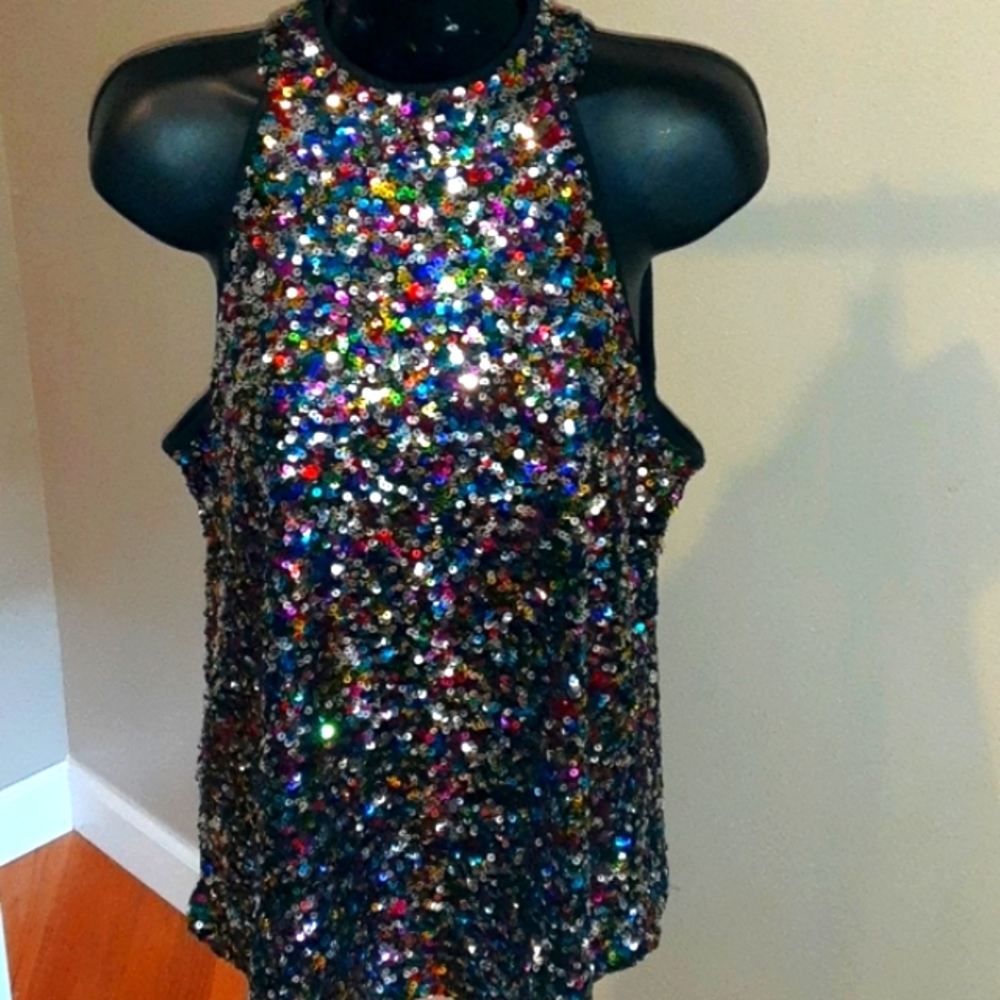 Warehouse Vibrant Sequin Halter Top
